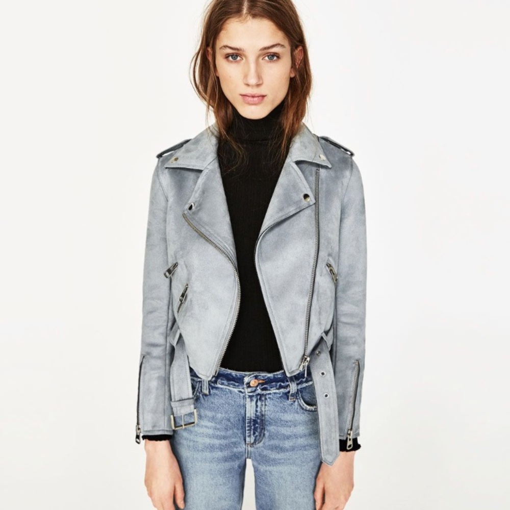 Zara Suede effect light blue jacket